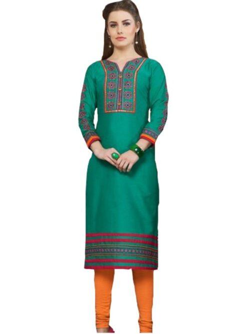 Generic Women’s Linen and Cotton Mix Kurtis (Green, Multi, M)