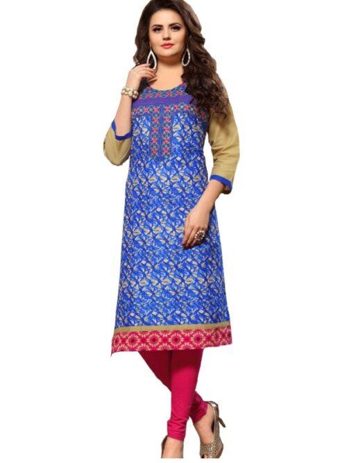 Generic Women’s Cotton Kurtis (Blue, Multi, XL)