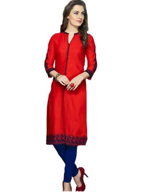 Generic Women’s Linen and Cotton Mix Kurtis (Red, Blue, M)