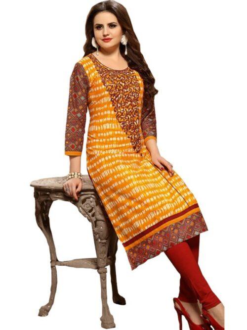 Generic Women’s Cotton Kurtis (Orange, Multi, XL)