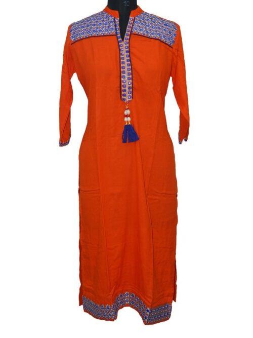 Generic Women’s Rayon Kurtis (Orange, XXL)