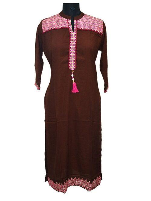 Generic Women’s Rayon Kurtis (Brown, XL)