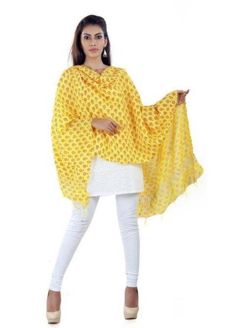 Generic Womens Cotton Straight Duppatta (Yellow, Red)