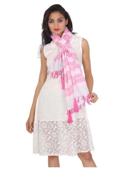 Generic Womens Viscose Straight Duppatta (Pink, Off White)