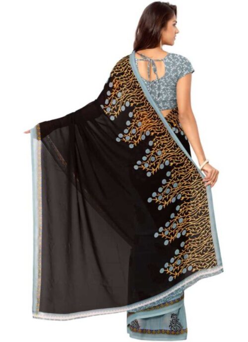 Printed Faux Georgette Brown Color Saree