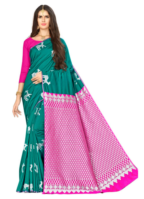 Generic Women’s Banarasi silk Saree with Blouse (Green, 5-6mtr)