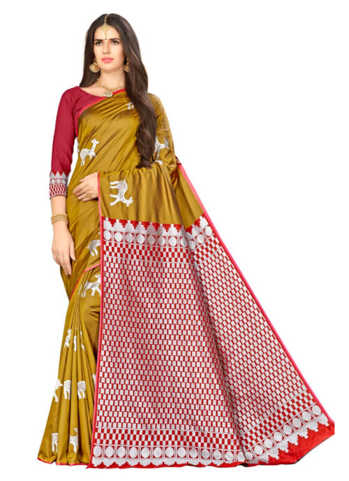 Generic Women’s Banarasi silk Saree with Blouse (Mustard, 5-6mtr)