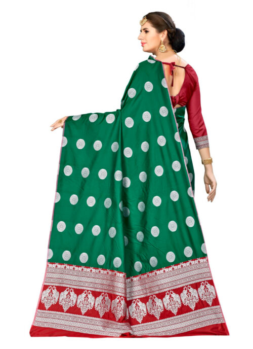 Generic Women’s Banarasi silk Saree with Blouse (Green, 5-6mtr)