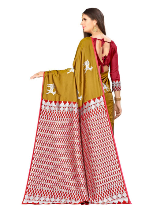 Generic Women's Banarasi silk Saree with Blouse (Mustard, 5-6mtr) - Image 2