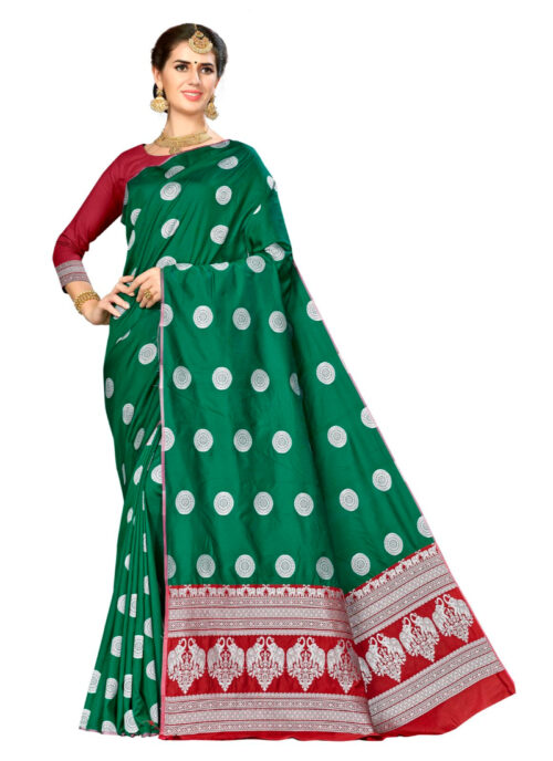 Generic Women’s Banarasi silk Saree with Blouse (Green, 5-6mtr)