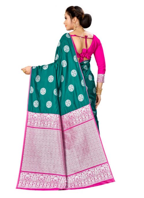 Generic Women’s Banarasi silk Saree with Blouse (Green, 5-6mtr)