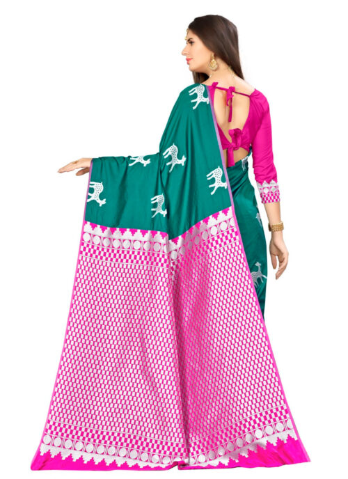 Generic Women’s Banarasi silk Saree with Blouse (Green, 5-6mtr)