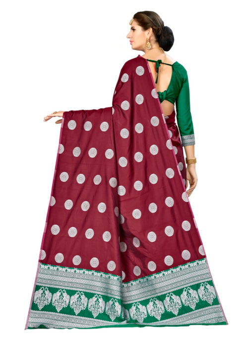 Generic Women’s Banarasi silk Saree with Blouse (Maroon, 5-6mtr)