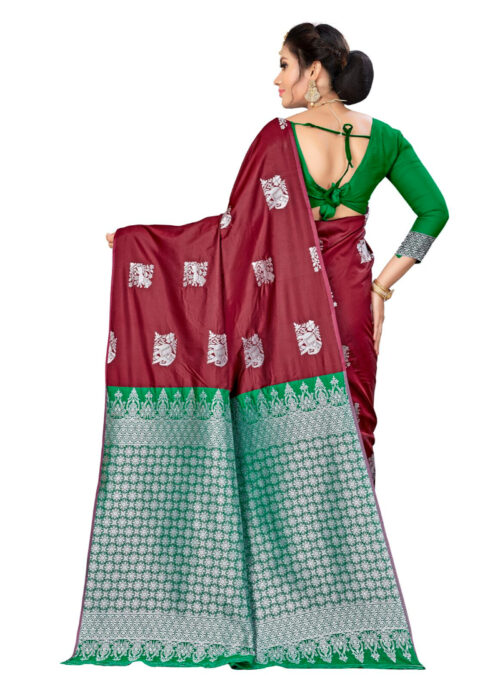 Generic Women’s Banarasi silk Saree with Blouse (Maroon, 5-6mtr)