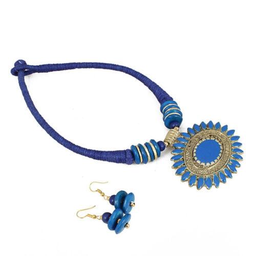 Blue Thread Oxidized Pendant Fashion Necklace - Image 4