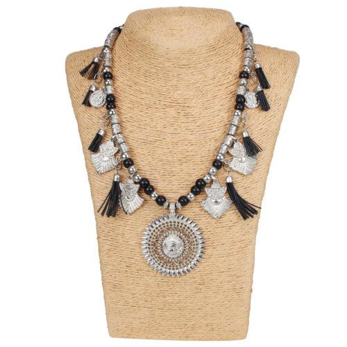 High Finished Silver and Black Beads Necklace