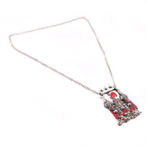 Stylish Gypsy Meena Work Oxidized Silver Necklace - Image 3