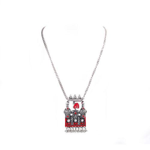 Stylish Gypsy Meena Work Oxidized Silver Necklace