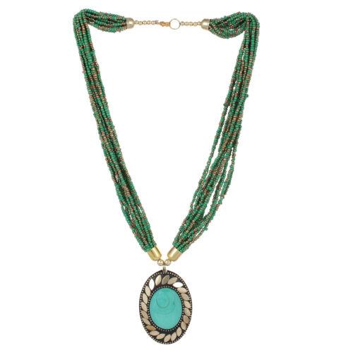 Green Color Beads Designer Tibetan Style Necklace