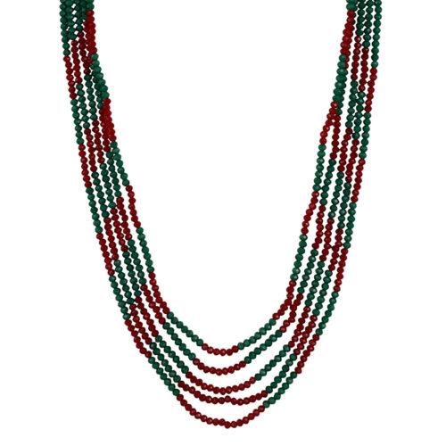 Five Layer Red and Green Crystal Beads Necklace