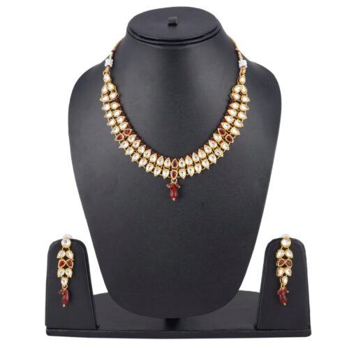 Elegant Bollywood Inspired Ethnic Kundan Necklace with Earrings