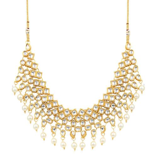 Gold Plated Party Wear Kundan Necklace Set with Earrings - Image 3