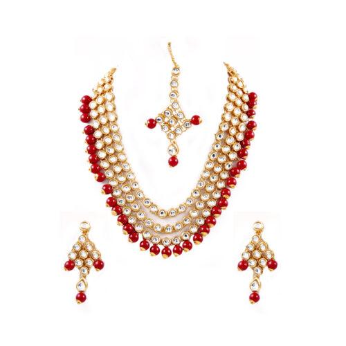 Designer Gold Plated Maroon Kundan Necklace Set