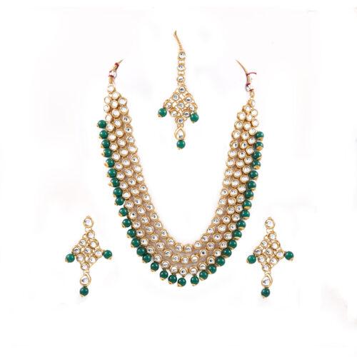 Designer Green Multi Layer Kundan Necklace Set