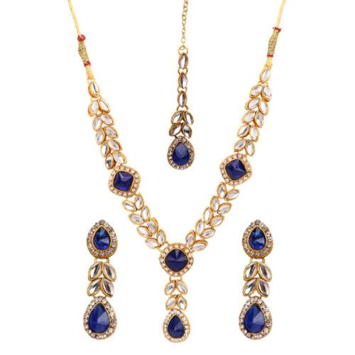 Gold Plated Blue Stone Kundan Necklace Set