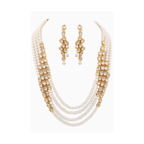 Designer Four Layer Pearl Kundan Necklace Set