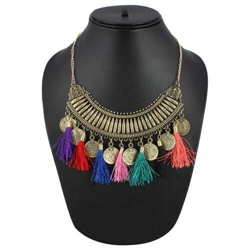 Oxidized Golden Multicolour Tassels Necklace