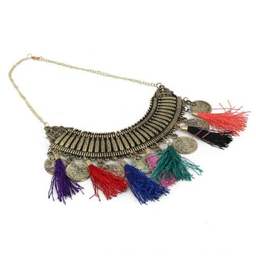 Oxidized Golden Multicolour Tassels Necklace