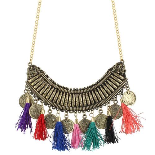 Oxidized Golden Multicolour Tassels Necklace - Image 3