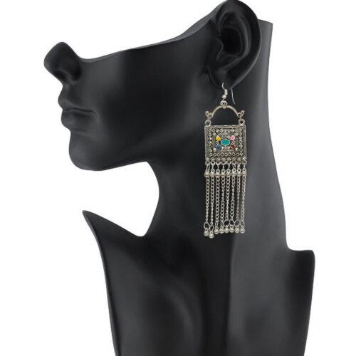 Sterling Silver Boho Afghani Turkish Necklace with Earrings