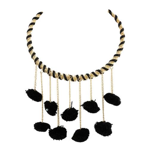 Designer Pompom Black Stylish Fashion Necklace - Image 3