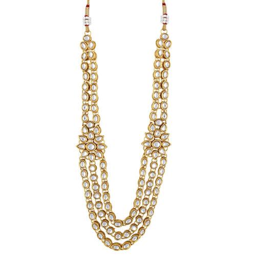 Designer Elegant Gold Plated Kundan Necklace Set with Earrings - Image 4