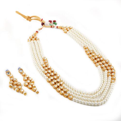 Designer Four Layer Pearl Kundan Necklace Set