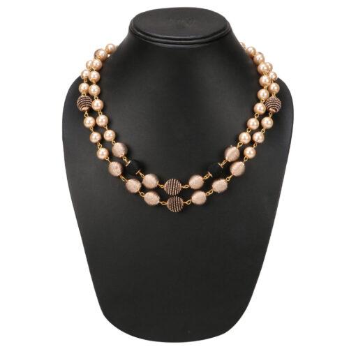 Beige Pearls Two Layer Oxidized Golden Necklace