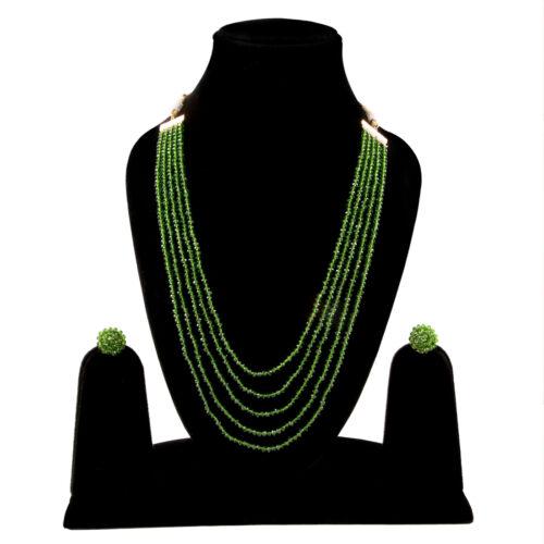 Crystal Dark Green Five Layer Necklace with Earrings Set