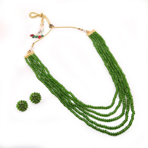 Crystal Dark Green Five Layer Necklace with Earrings Set - Image 3