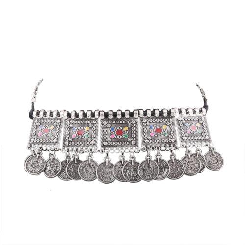 Oxidised Silver Plated Meena Work Choker Necklace - Image 3