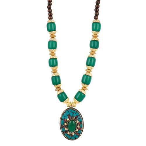 Designer Pendant Green Beads Necklace