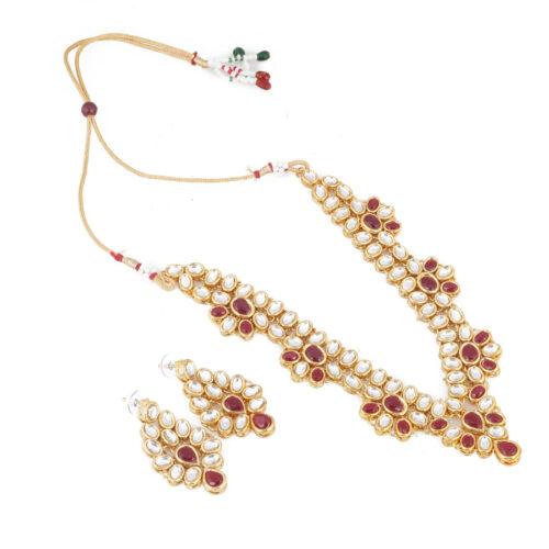 Elegant Inspired Traditional Kundan Necklace Set With Earrings