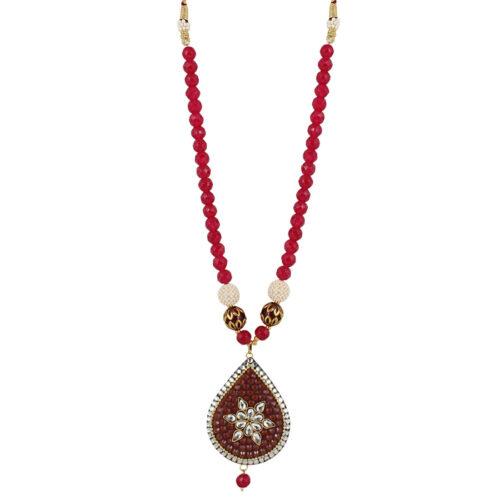 Designer Rajasthani Style Traditional Work Maroon Kundan Necklaces Set - Image 4