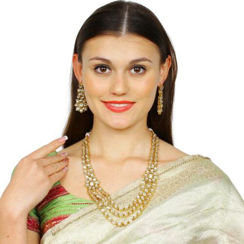 Designer Elegant Gold Plated Kundan Necklace Set with Earrings