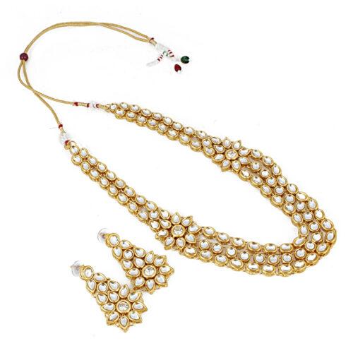 Designer Elegant Gold Plated Kundan Necklace Set with Earrings