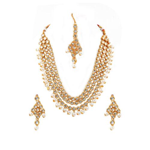 Designer Pearl Kundan Necklace Set with Earrings