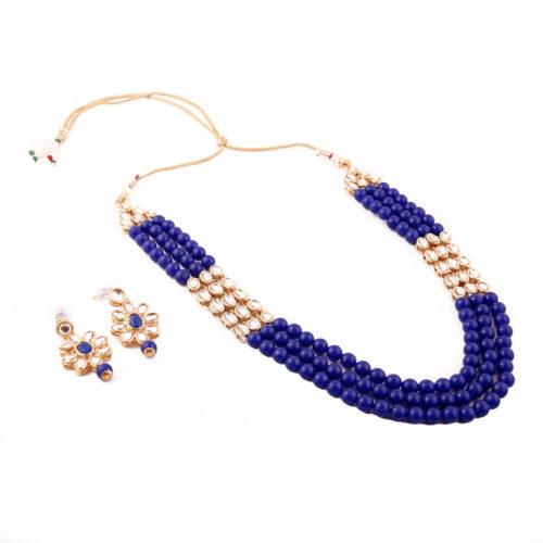 Elegant Finish Gold Plated Blue Kundan Necklace Set