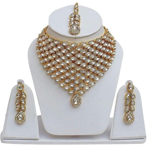 Traditional Gold Plated Kundan Necklace Set - Image 4