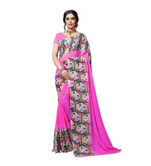 Generic Women’s Georgette Saree(Pink,5-6 Mtrs)